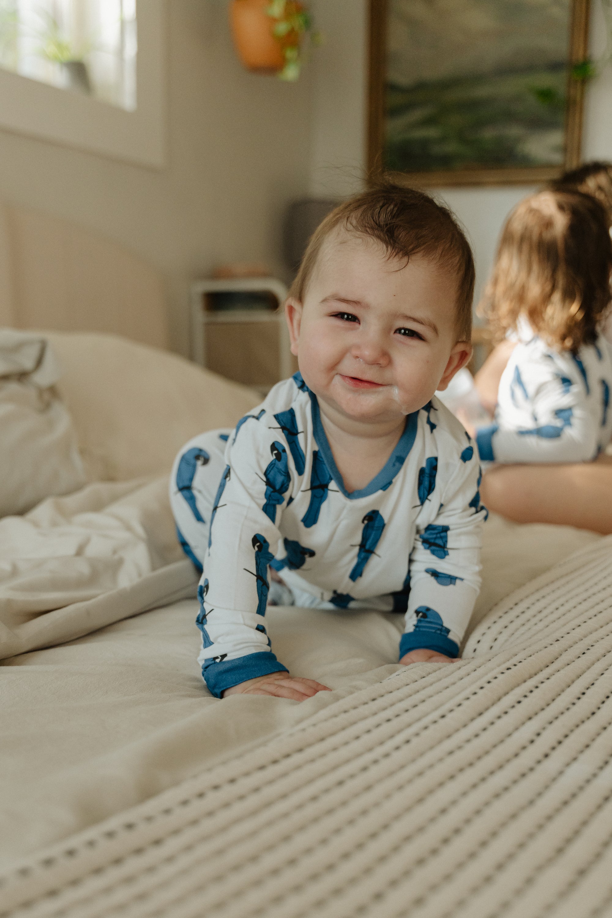 Kid's Unisex Moisture Wicking Ultra Soft Bamboo Pajama Set Blue Macaw | Jollin