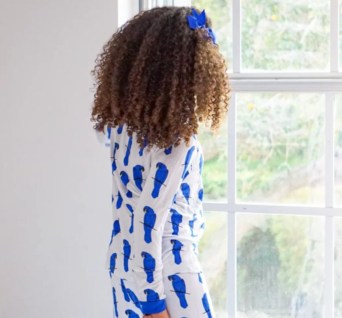 Kid's Unisex Moisture Wicking Ultra Soft Bamboo Pajama Set Blue Macaw | Jollin