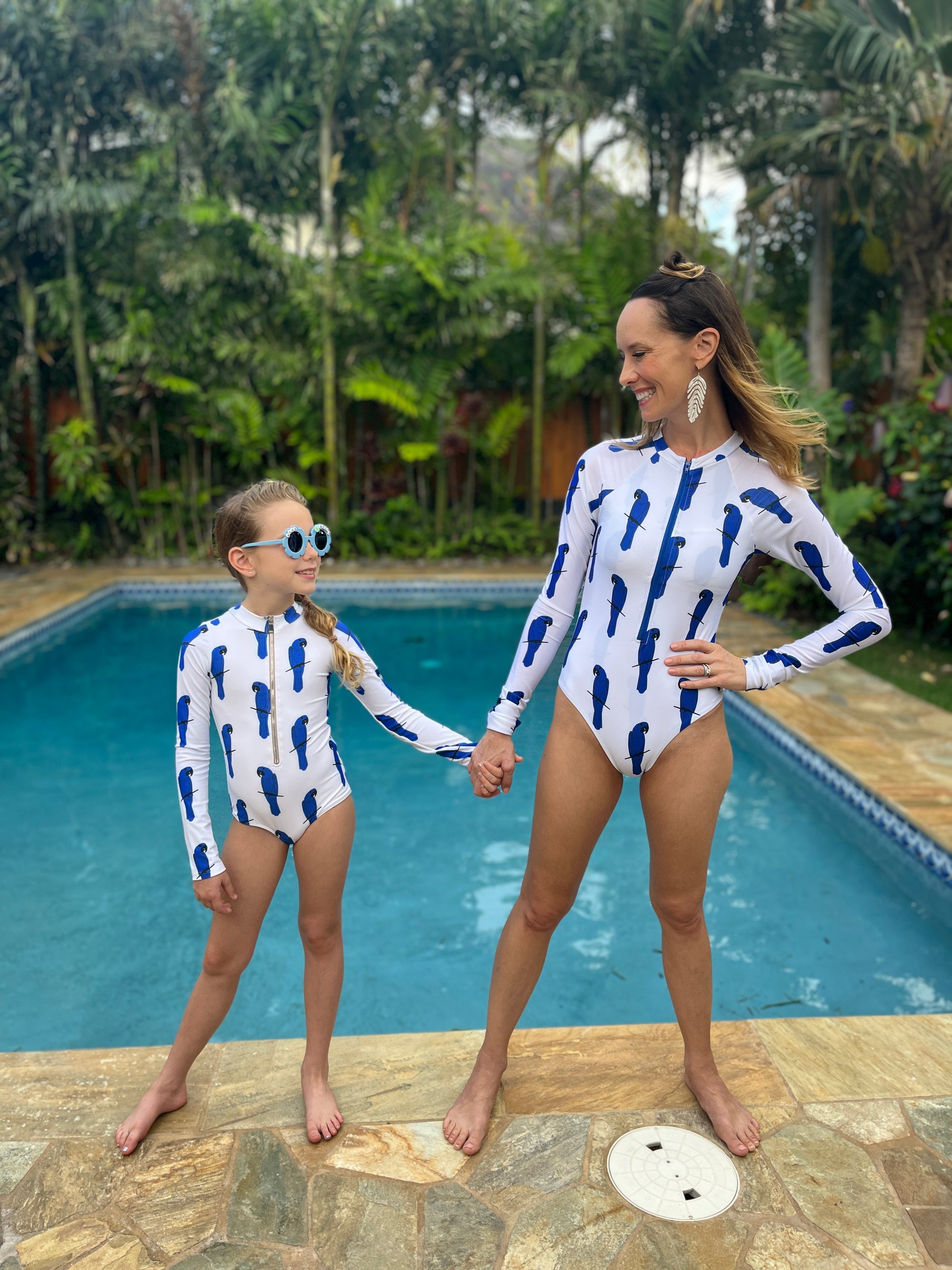 Mommy & Me Sustainable Matching One-Piece Long Sleeve Swimsuits Rash Guards  | Jollin