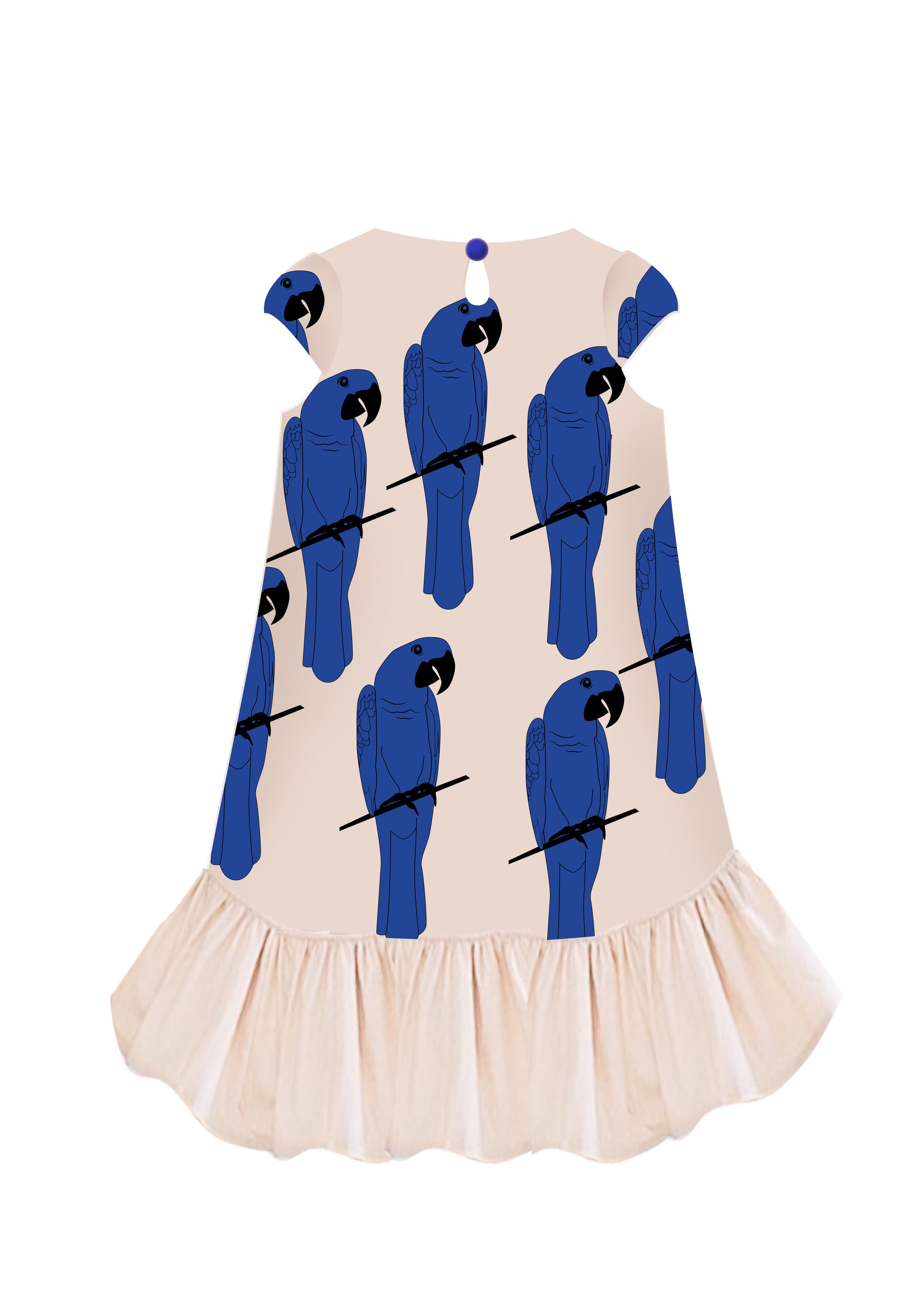 Organic Cotton Girl's Flowing Dress Blue Macaw